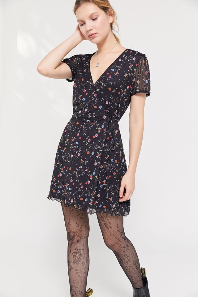 UO Billy Mesh Mini Wrap Dress | Urban Outfitters
