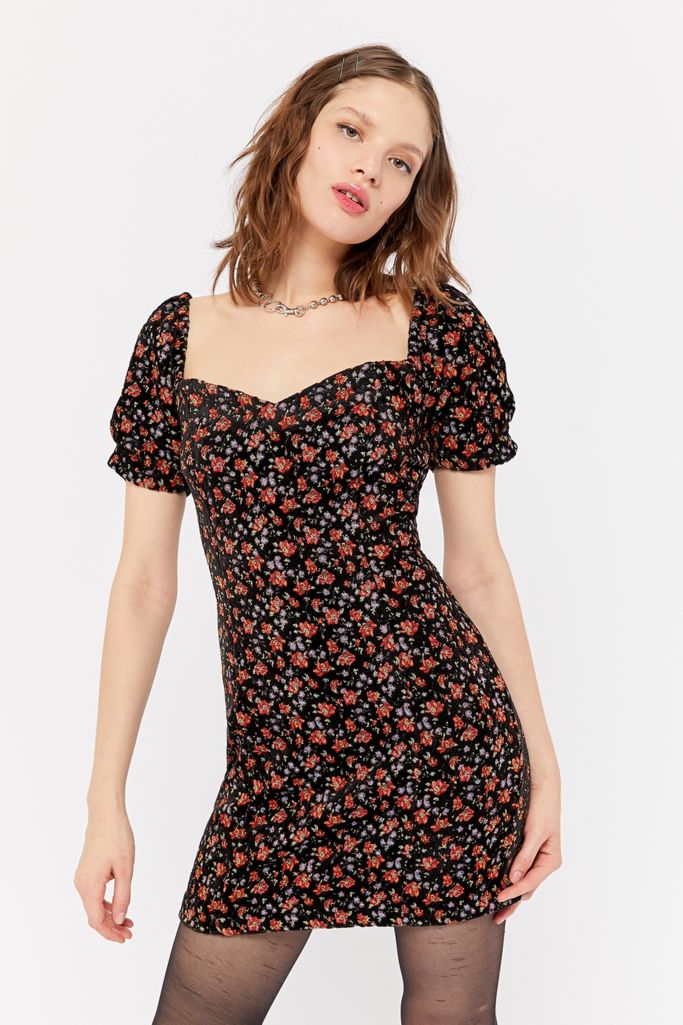 Uo Floral Structured Puff Sleeve Mini Dress Urban Outfitters