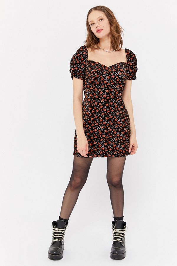 UO Floral Structured Puff Sleeve Mini Dress | Urban Outfitters
