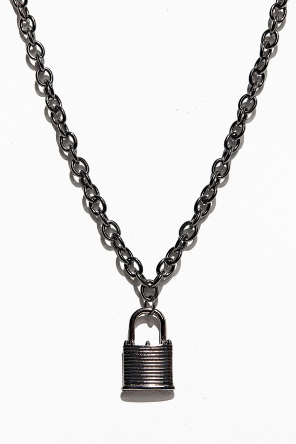 UO Padlock Chain Black Necklace Urban Outfitters