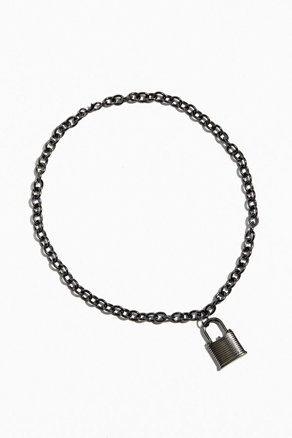 UO Padlock Chain Black Necklace Urban Outfitters