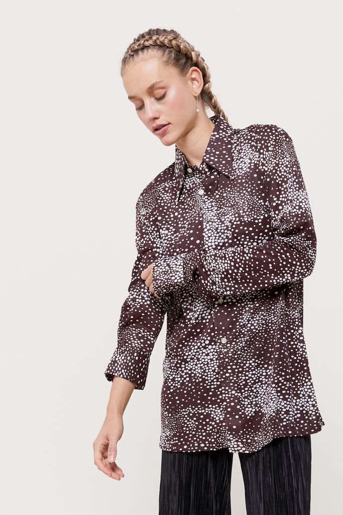 Urban Renewal Vintage Brown Dot Print Button-Down Shirt | Urban Outfitters