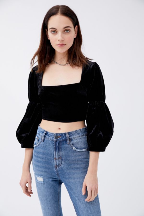 UO Collette Velvet Square Neck Blouse | Urban Outfitters