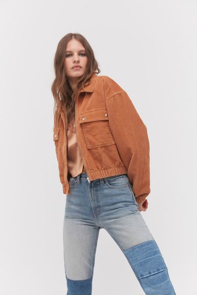 uo corduroy hooded cropped jacket