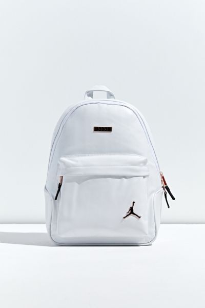 white and gold jordan backpack