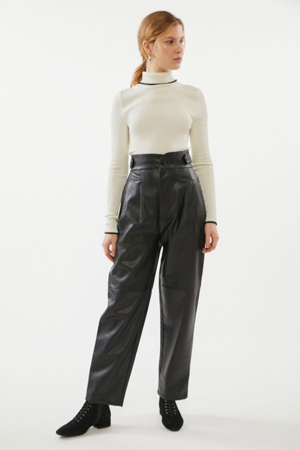 Rina Faux Leather Pleated High-Waisted Pant | Urban Outfitters
