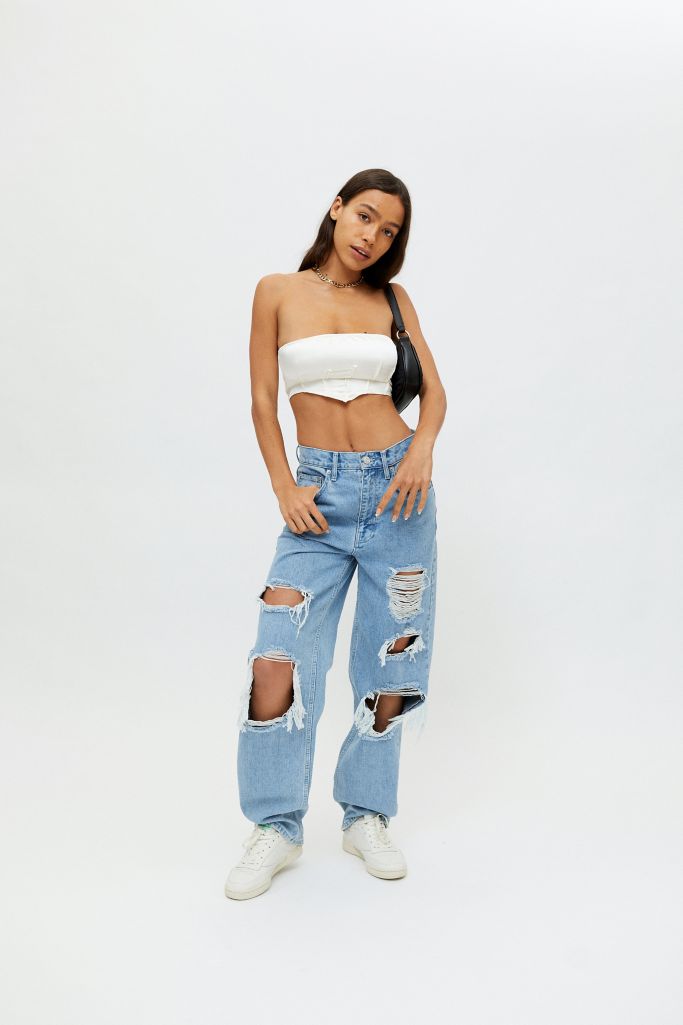 g High Waisted Baggy Jean Destroyed Light Wash Urban Outfitters Canada