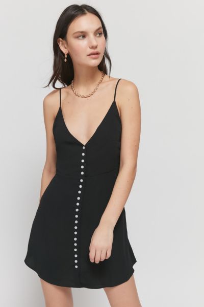 UO V-Neck Button-Front Slip Dress | Urban Outfitters