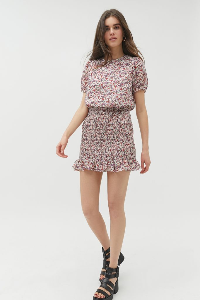 Uo Floral Shirred Skirt Mini Dress Urban Outfitters