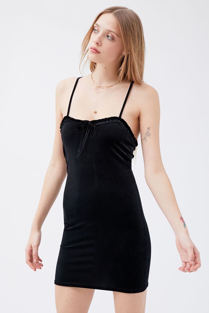 UO Velvet Ruffle Trim Bodycon Dress Urban Outfitters