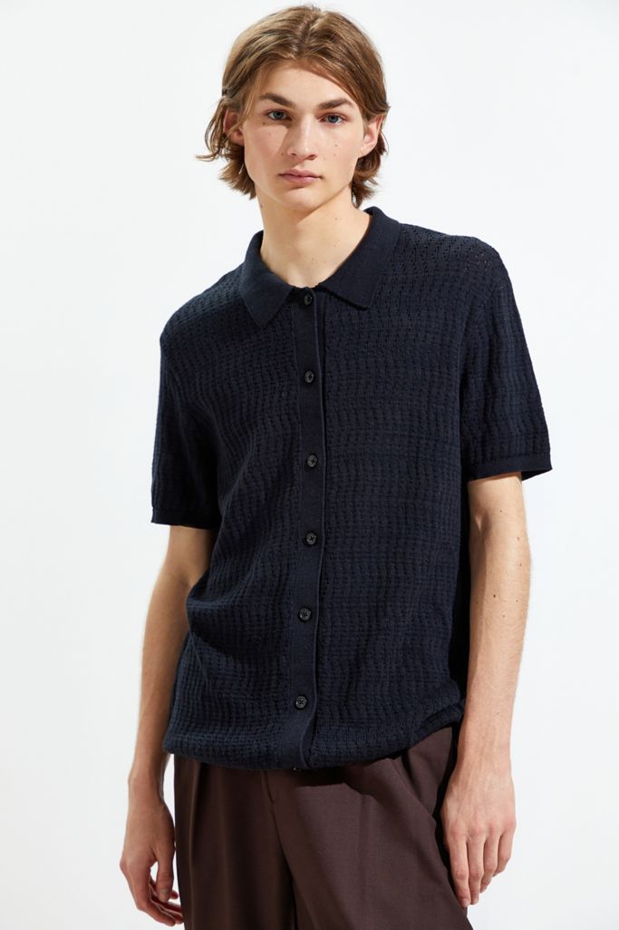 UO Textured Short Sleeve Button-Front Sweater | Urban Outfitters Canada
