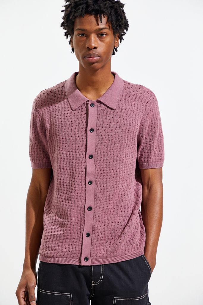 UO Textured Short Sleeve Button-Front Textured Sweater | Urban Outfitters