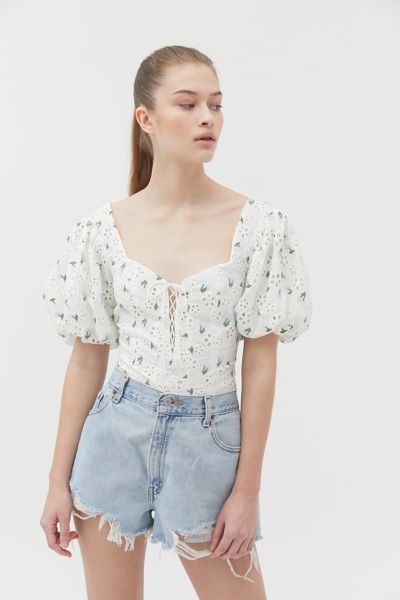 For Love & Lemons Wild Cherry Lace-Up Bodysuit | Urban Outfitters