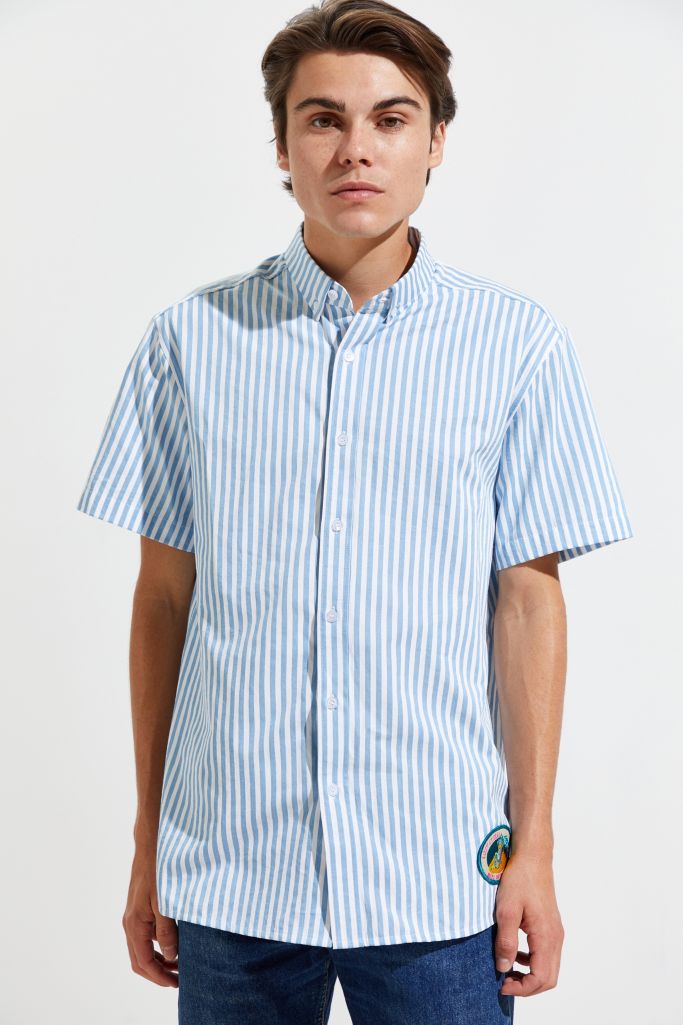 Pleasant Blue Stripe Short Sleeve Button-Down Shirt | Urban Outfitters