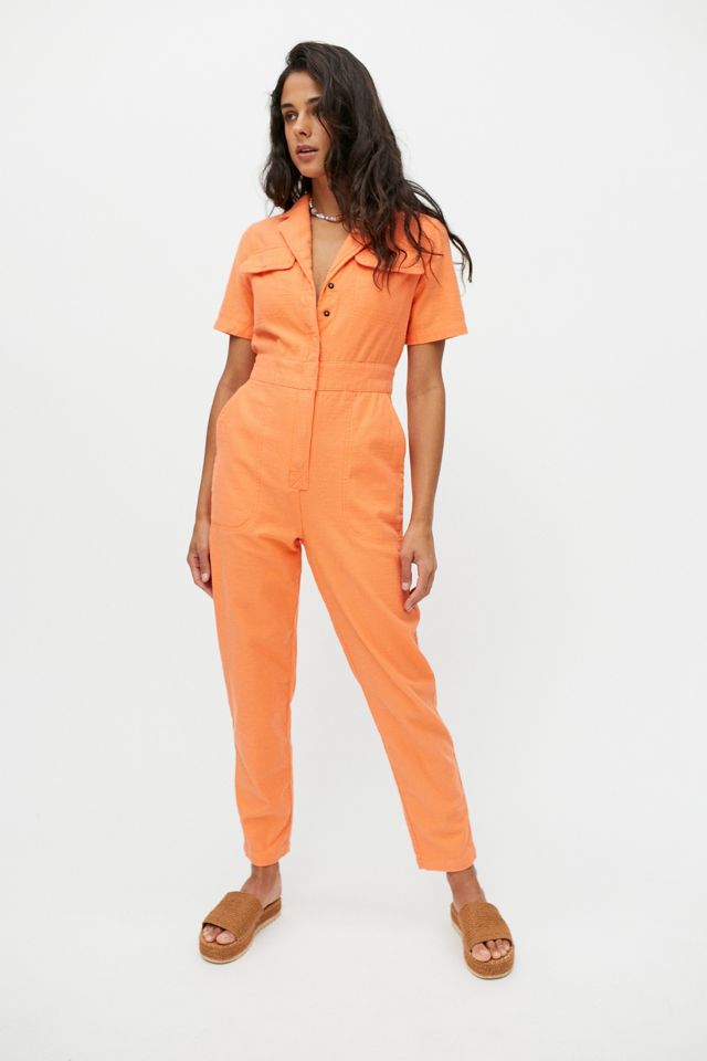 BDG Lizzy Short Sleeve Cotton Twill Coverall Jumpsuit Urban Outfitters