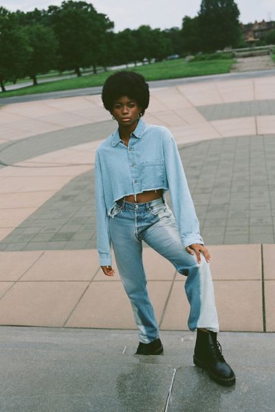 Urban Renewal Recycled Frayed Edge Denim Shirt | Urban Outfitters