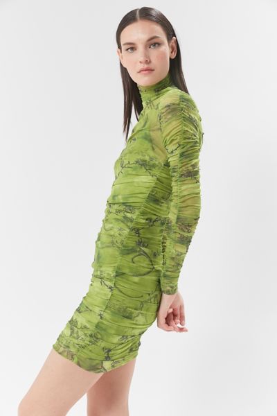 uo ruched mesh bodycon mini dress