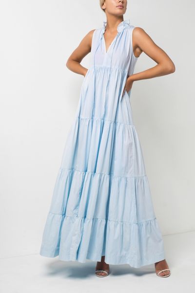 blue tiered maxi dress