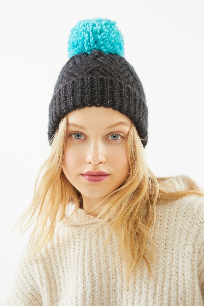 Chevron Knit Pom Beanie Urban Outfitters