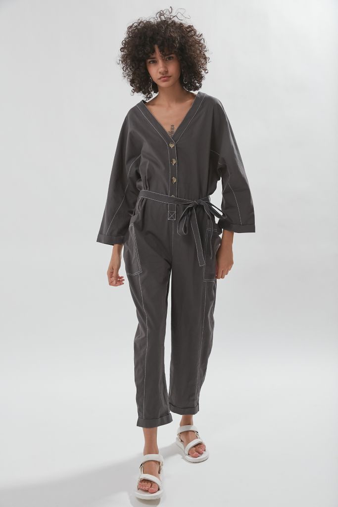 UO Slouchy Button-Front Coverall Jumpsuit | Urban Outfitters