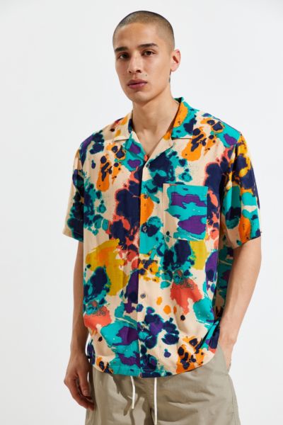 UO Dye Tech Camp Collar Short Sleeve Button-Down Shirt | Urban Outfitters