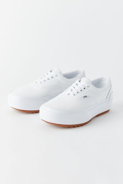vans era stacked leather trainers in white