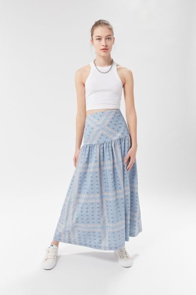 UO Edith Poplin Drop Waist Maxi Skirt | Urban Outfitters Canada