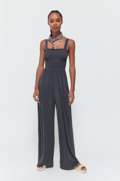 UO Cupro Smocked Wide Leg Jumpsuit | Urban Outfitters
