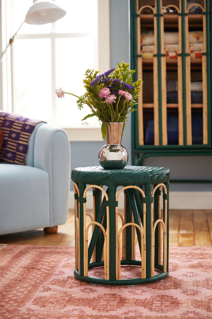 Lulu Green Rattan Side Table Urban Outfitters