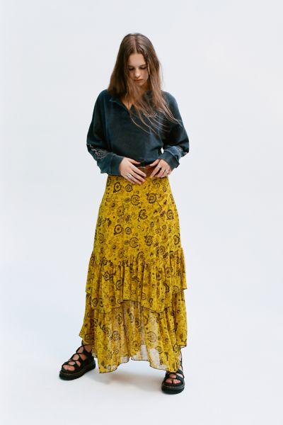 yellow ruffle maxi skirt