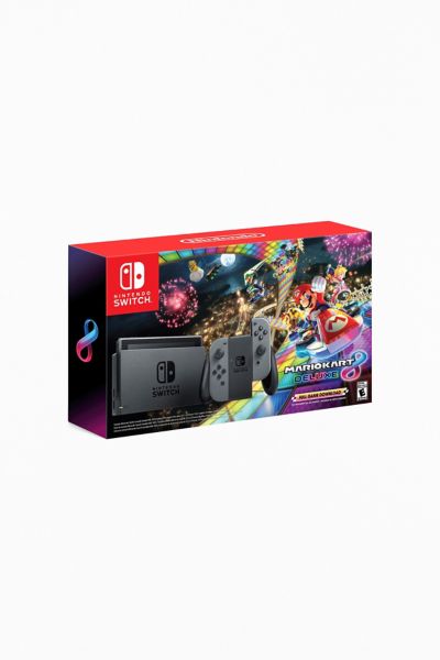 nintendo switch console grey with mario kart 8 deluxe