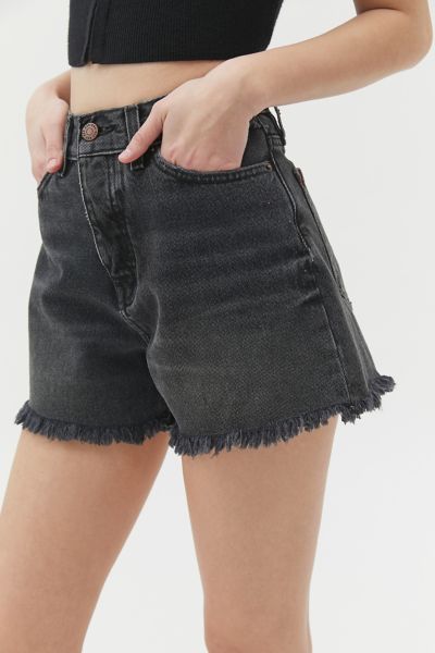 washed black denim shorts