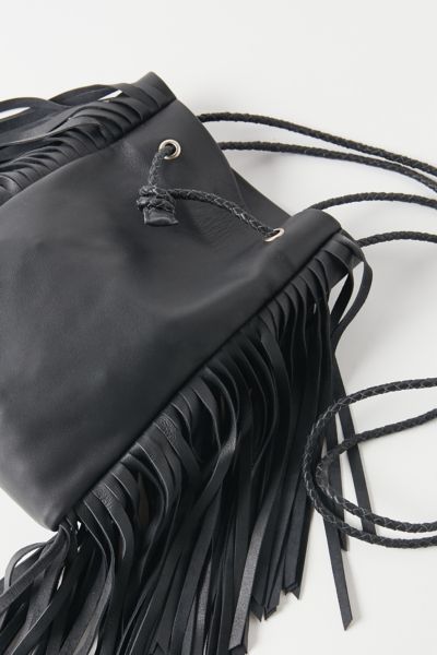 leather fringe bucket bag