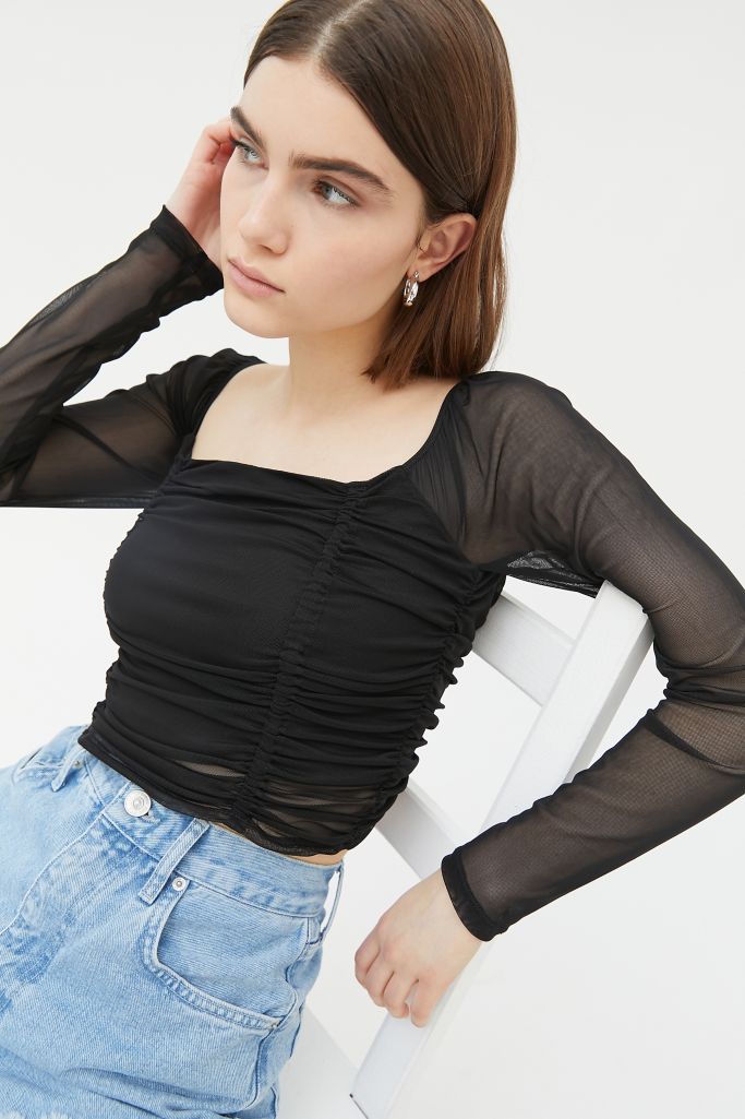 UO Liana Mesh Long Sleeve Cropped Top | Urban Outfitters