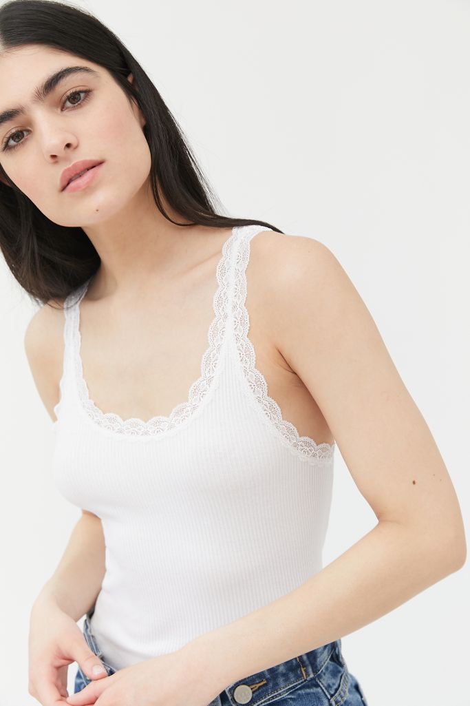 Uo Lace Trim Ribbed Tank Top Urban Outfitters 