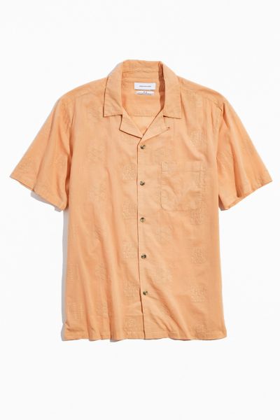 UO Overdyed Embroidery Short Sleeve Button-Down Cotton Shirt - .99