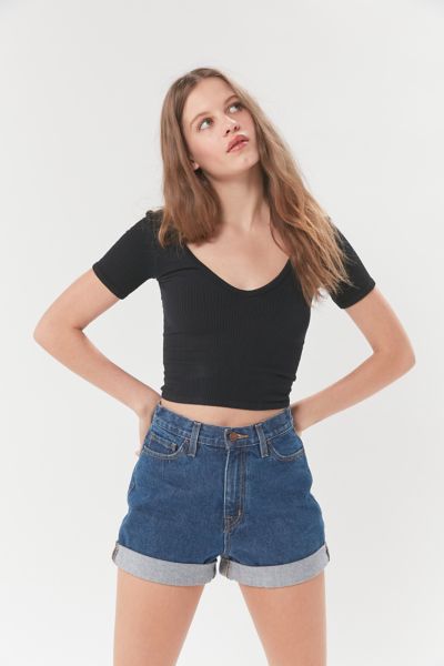 Bdg High Waisted Mom Short Dark Wash Urban Outfitters 7559