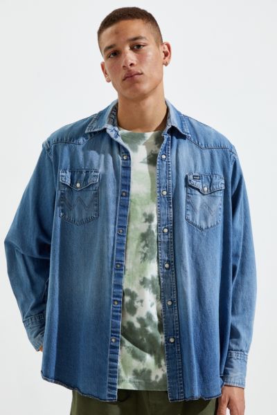 snap button denim shirt