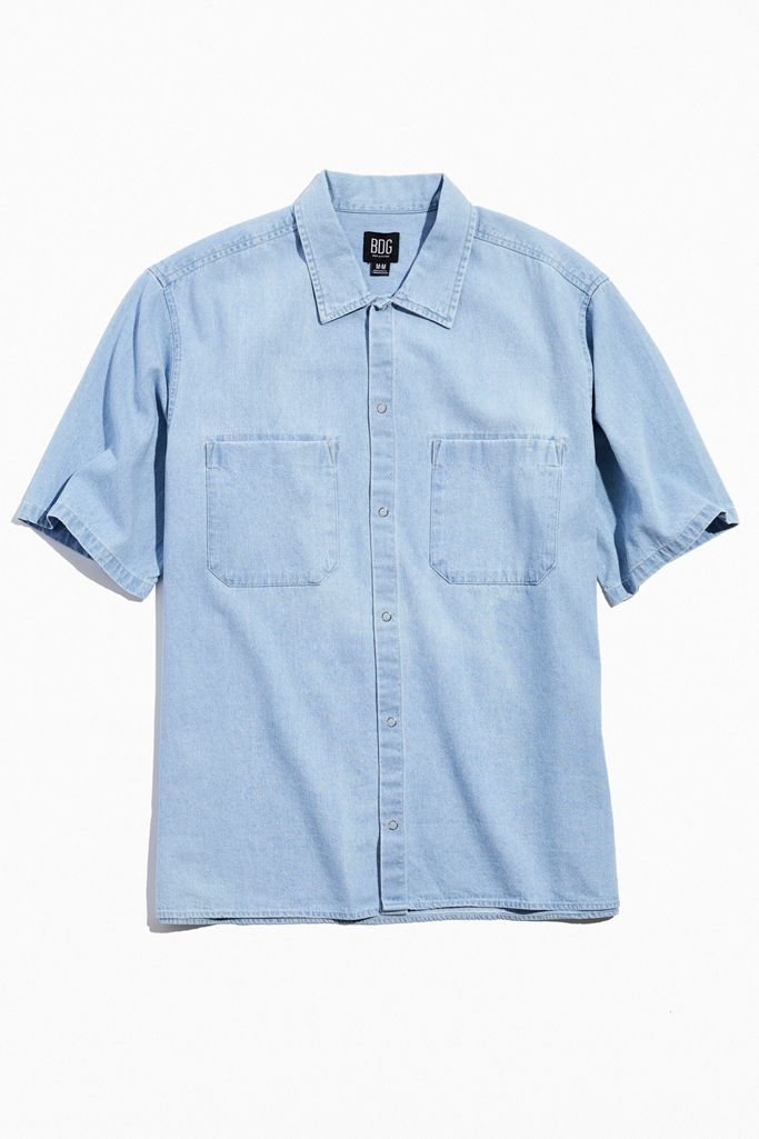 BDG Denim Short Sleeve Snap ButtonDown Shirt Urban Outfitters