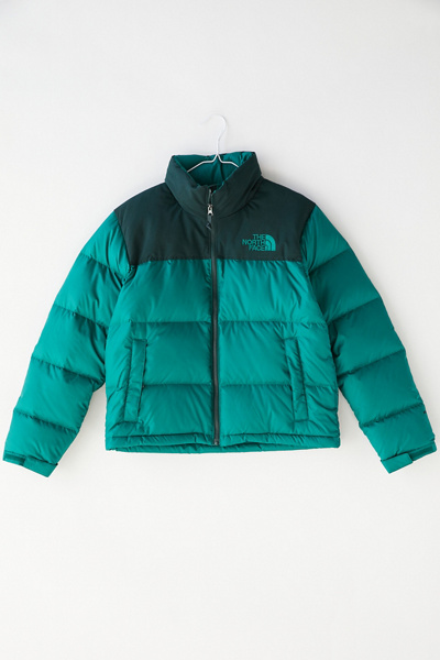 dark green north face puffer jacket