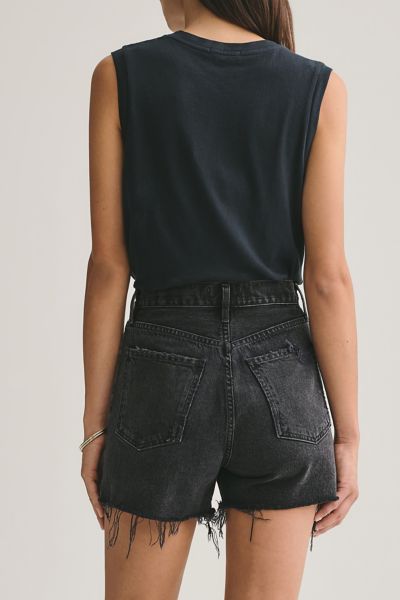 super high waisted black denim shorts