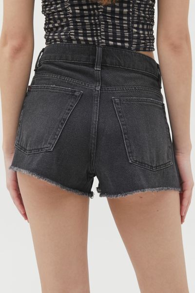 mid rise black denim shorts