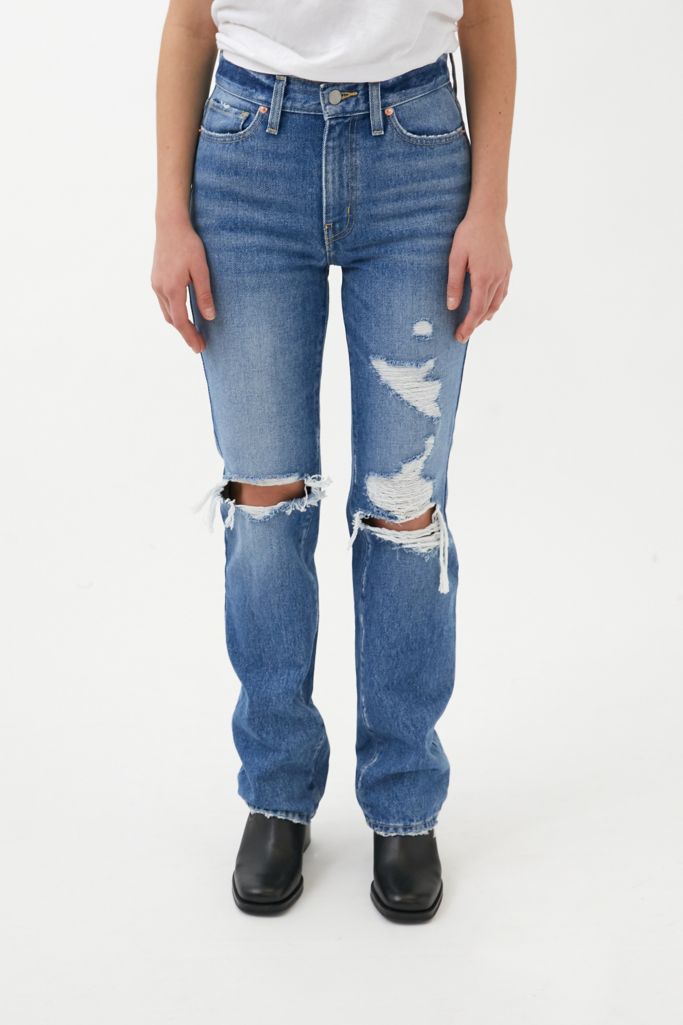 g Mid Rise Bootcut Jean Destroyed Medium Wash Urban Outfitters