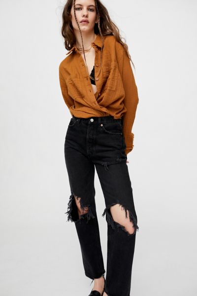 black denim straight jeans