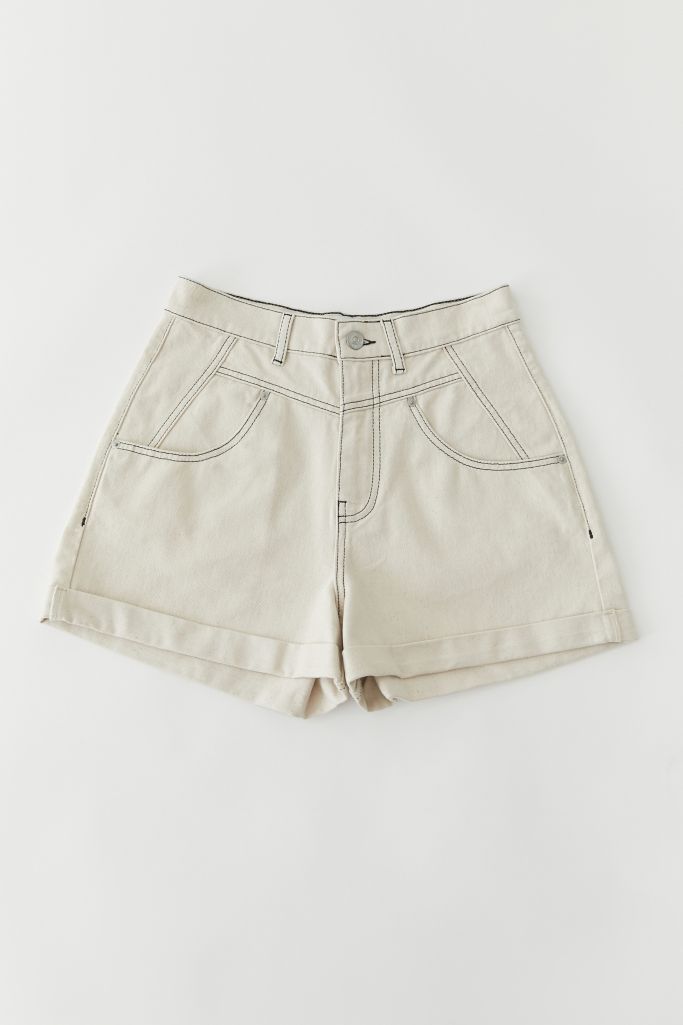 BDG High-Waisted Contrast Stitch Short – Cream | Urban Outfitters