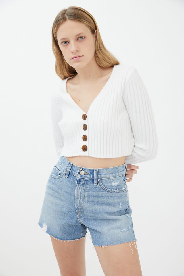 UO Rose Ribbed Cropped Cardigan | Urban Outfitters