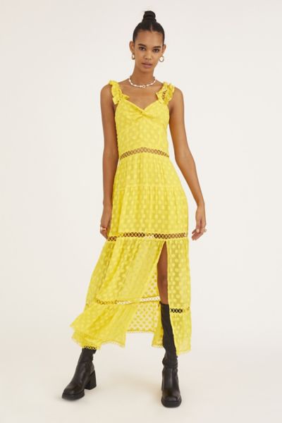 yellow ruffle midi dress