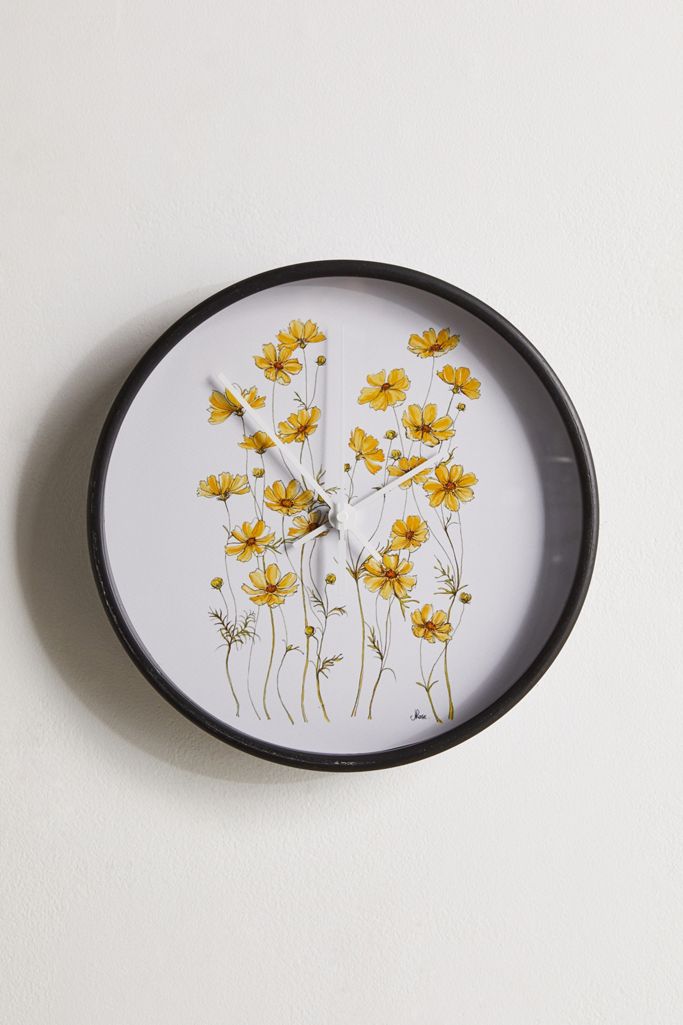 Yellow Cosmos Flowers Wall Clock Urban Outfitters