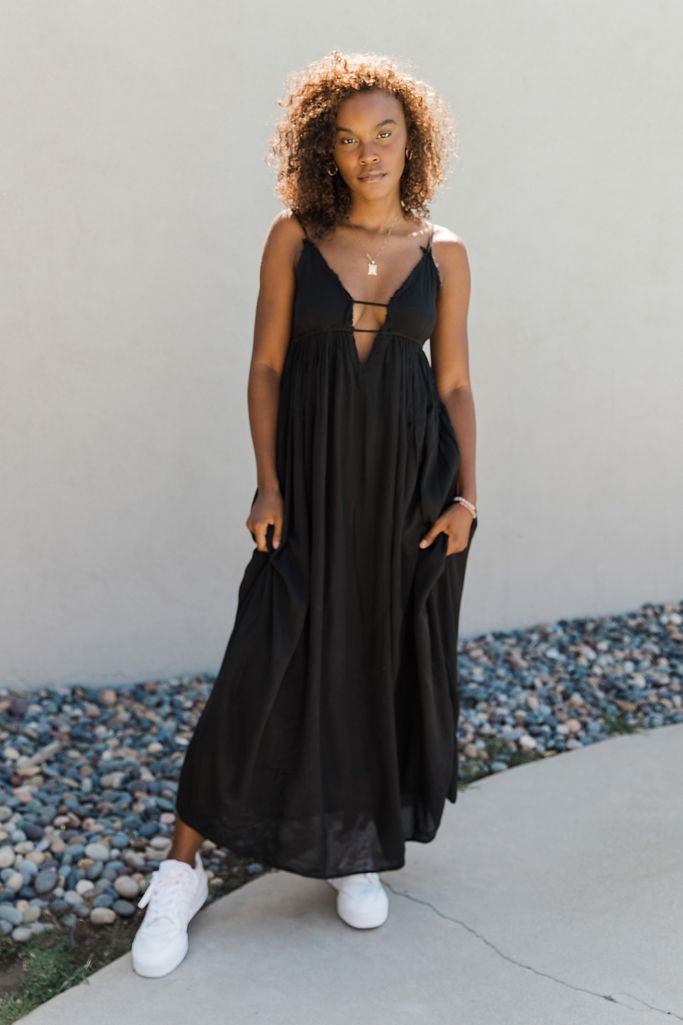 UO Prodigy Gauze Plunging Maxi Dress Urban Outfitters