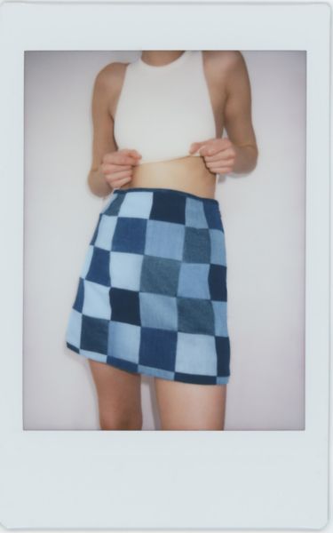 checkered jean skirt